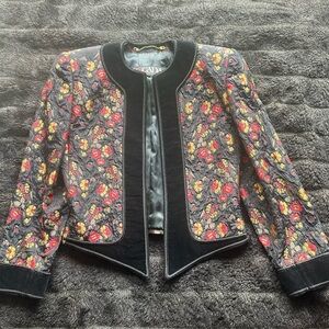 Escada Black Jacket with Red and Yellow Floral Design